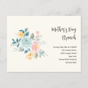 Stijlvolle roze en blauwe bloemen - Mams verjaarda Uitnodiging Briefkaart
