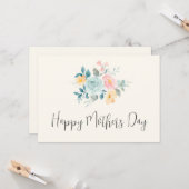 Stijlvolle roze en blauwe bloemenboeket Moederdag Kaart (Voorkant / Achterkant in situ)