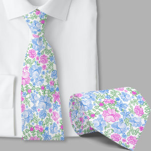 Stijlvolle roze en blauwe bloemmotief das
