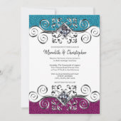 Stijlvolle roze en blauwe glitter Silver Bling Wed Kaart (Voorkant)