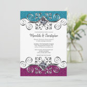 Stijlvolle roze en blauwe glitter Silver Bling Wed Kaart (Staand voorkant)