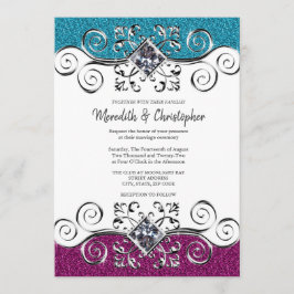 Stijlvolle roze en blauwe glitter Silver Bling Wed Kaart