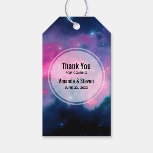 Stijlvolle roze en blauwe melksterren Abstract Cadeaulabel (Voorkant)