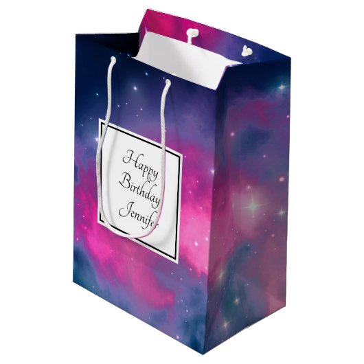 Stijlvolle roze en blauwe melksterren Abstracte ve Medium Cadeauzakje (Achterkant Gekanteld)