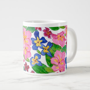 Stijlvolle roze en blauwe primroses Jumbo Mok