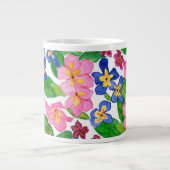 Stijlvolle roze en blauwe primroses Jumbo Mok (Voorkant)