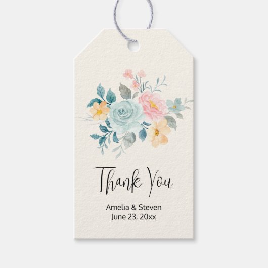 Stijlvolle roze en blauwe trommel Bouquet Wedding Cadeaulabel (Voorkant)