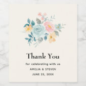 Stijlvolle roze en blauwe ventilator Bouquet Dank Wijn Etiket (Enkel label)