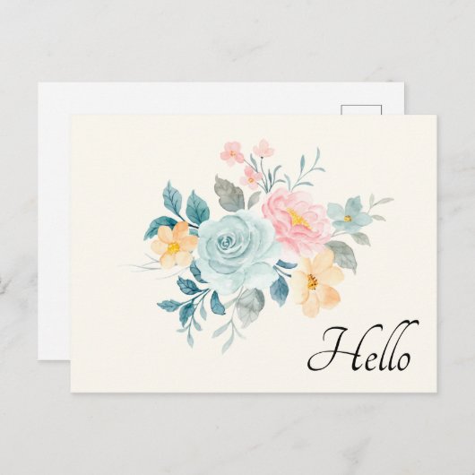 Stijlvolle roze en blauwe ventilator Bouquet Hallo Briefkaart (Voorkant / Achterkant)