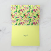 Stijlvolle roze en gele Birthday Flowers groet Kaart (Binnen)