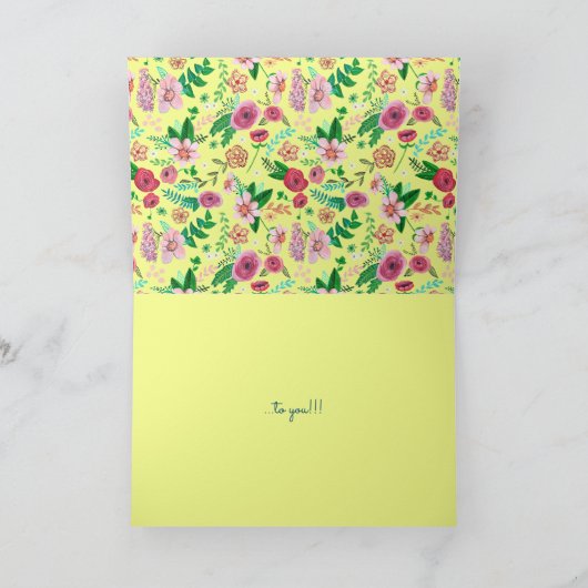 Stijlvolle roze en gele Birthday Flowers groet Kaart (Binnen)