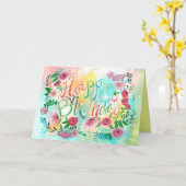 Stijlvolle roze en gele Birthday Flowers groet Kaart (Gele Bloem)