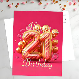 Stijlvolle roze en gouden 21e verjaardagsviering briefkaart