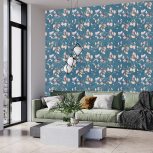 Stijlvolle roze en gouden stenen bladeren op blauw behang