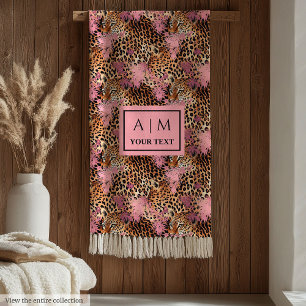 Stijlvolle roze en gouden waterverf luipaardhuid fleece deken
