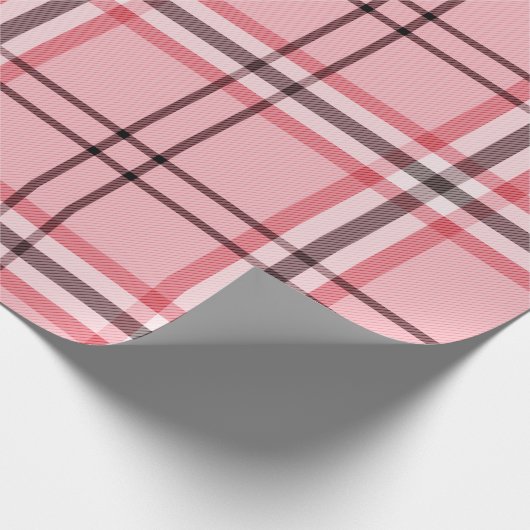 Stijlvolle roze en grijze geruite mode stof feest cadeaupapier (Hoek)