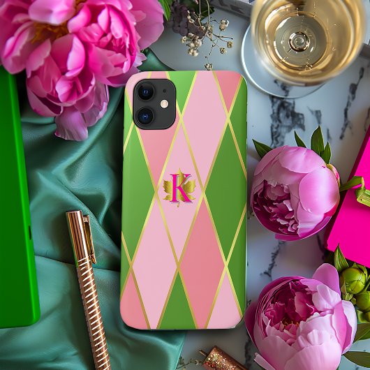 Stijlvolle roze en groene Argyle Driver Case-Mate iPhone Case