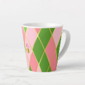 Stijlvolle roze en groene argyle monogram latte mok (Rechterhoek)