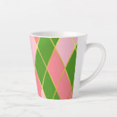 Stijlvolle roze en groene argyle monogram latte mok (Rechts)