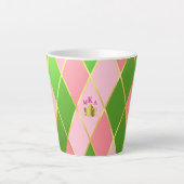 Stijlvolle roze en groene argyle monogram latte mok (Voorkant)
