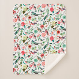 Stijlvolle roze en groene patroonbloemen & vogels sherpa deken