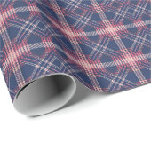 Stijlvolle Roze en Navy Plaid Tartan Kerstmis Cadeaupapier (Rol Hoek)