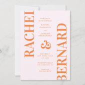 Stijlvolle roze en Oranje typografie QR Code Wedde Kaart (Voorkant)