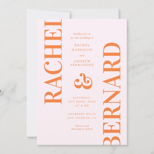 Stijlvolle roze en Oranje typografie QR Code Wedde Kaart (Voorkant)