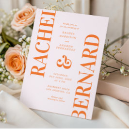 Stijlvolle roze en Oranje typografie QR Code Wedde Kaart