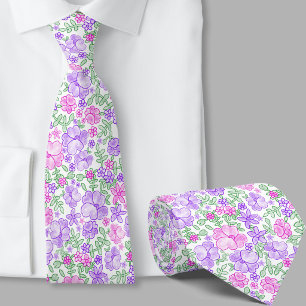 Stijlvolle roze en paarse bloemmotief das