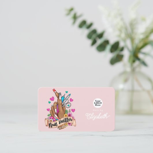 Stijlvolle Roze en Turquoise Nail Hustler Branding Visitekaartje (Staand voorkant)