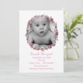 Stijlvolle roze en witte babymeisjes aankondiging (Staand voorkant)