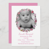 Stijlvolle roze en witte babymeisjes aankondiging (Voorkant / Achterkant)