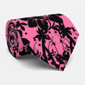  Stijlvolle roze en zwart bloempatroon Stropdas (Opgerold)