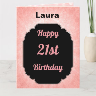 Stijlvolle roze en zwarte 21ste verjaardag kaart