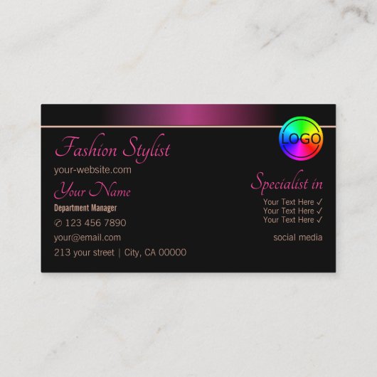 Stijlvolle roze en zwarte afbeelding met Logo Prof Visitekaartje (Achterkant)