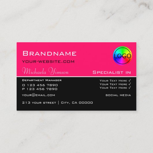 Stijlvolle roze en zwarte afbeelding met Logo Prof Visitekaartje (Achterkant)