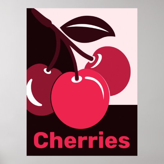 Stijlvolle roze en zwarte Cherry Triplet & Caption Poster (Voorkant)
