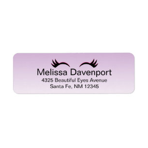 Stijlvolle roze en zwarte Eyelashes op Paarse grad Etiket