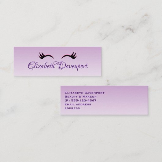 Stijlvolle roze en zwarte Eyelashes op Paarse grad Mini Visitekaartje (Voorkant / Achterkant)