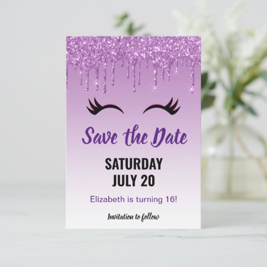 Stijlvolle roze en zwarte Eyelashes voor het uitdr Save The Date (Staand voorkant)