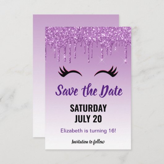 Stijlvolle roze en zwarte Eyelashes voor het uitdr Save The Date (Voorkant / Achterkant)