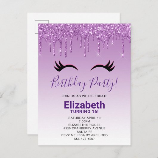 Stijlvolle roze en zwarte Eyelashes voor het uitdr Uitnodiging Briefkaart (Voorkant / Achterkant)