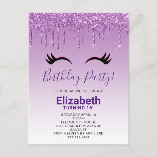 Stijlvolle roze en zwarte Eyelashes voor het uitdr Uitnodiging Briefkaart (Voorkant)