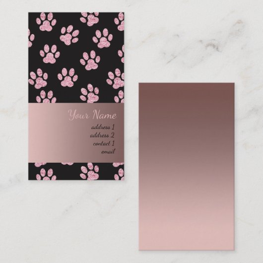 Stijlvolle roze en zwarte huisdier pootafdrukken p visitekaartje (Voorkant / Achterkant)