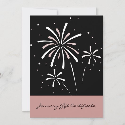 Stijlvolle roze en zwarte januari cadeaubon (Voorkant)