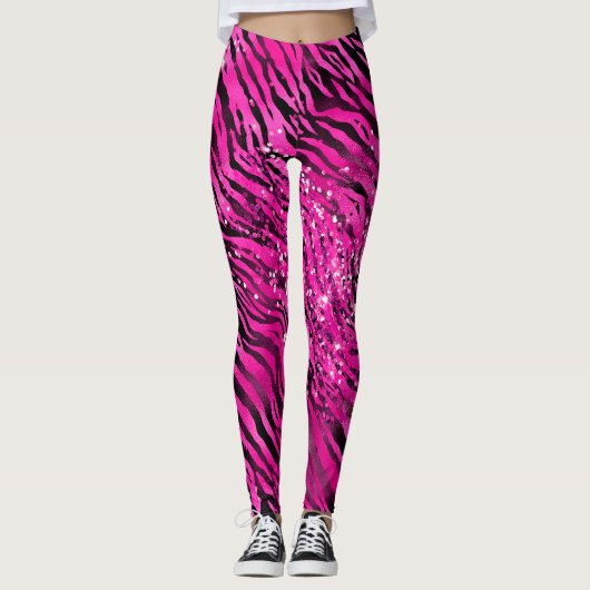 Stijlvolle roze en zwarte tijgerstrips leggings (Voorkant)