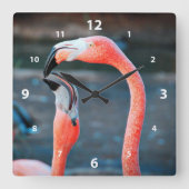 Stijlvolle roze flamingo beste vrienden foto moder vierkante klok (Voorkant)