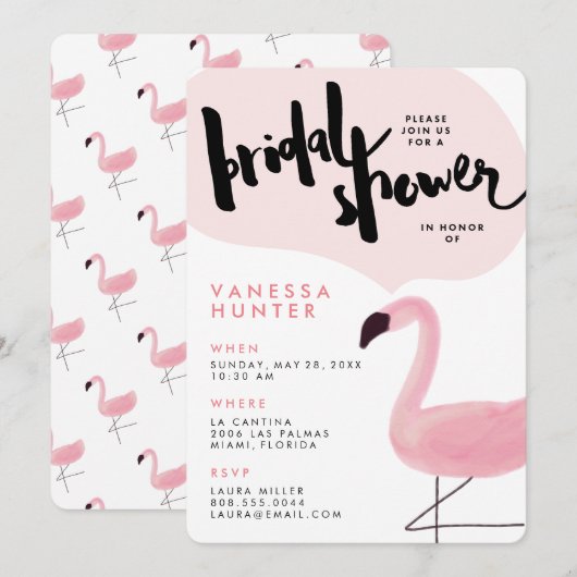 Stijlvolle Roze Flamingo Bridal Shower Kaart (Voorkant / Achterkant)