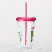 Stijlvolle roze flamingo en tropische bladeren acryl drinkbeker (Rechts)